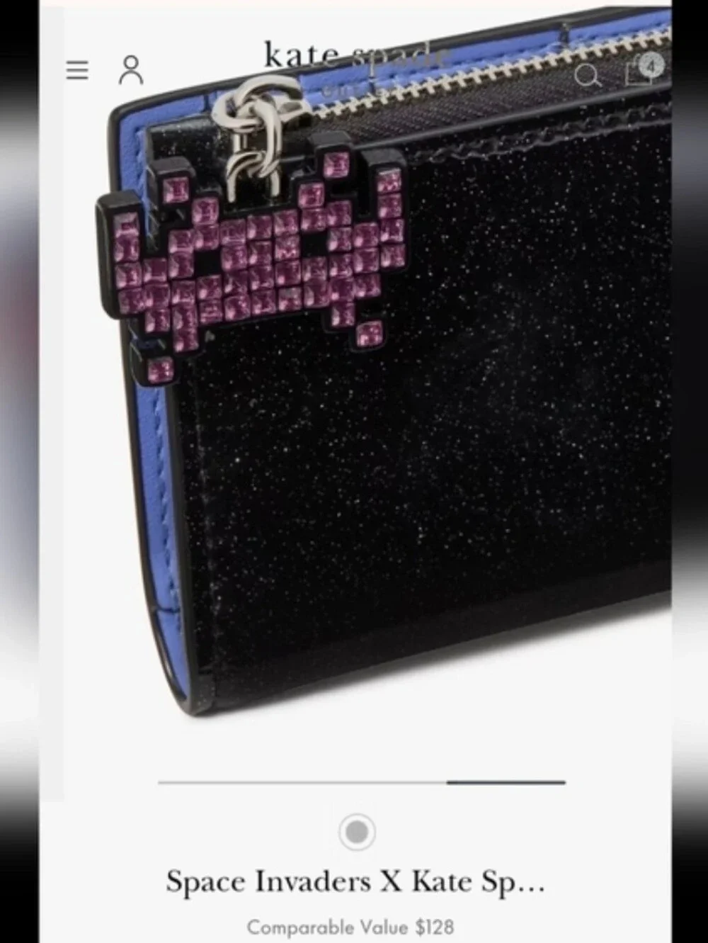 Space Invaders Kate Spade New York Glitter Black Patent Leather Sm Bifold Wallet
